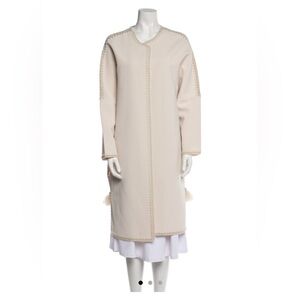 By Malene Birger Beige Fringe Trim Long Sleeve Open Front Light Coat Size 8